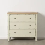 IXIA C贸modas^Cómoda De Madera De Abeto Envejecida Beige - Natural 3 Cajones 90 X 85 X 42 Cm