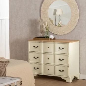 IXIA C贸modas^Cómoda De Madera De Abeto Vintage Crema - Natural 3 Cajones 100 X 80 X 45 Cm