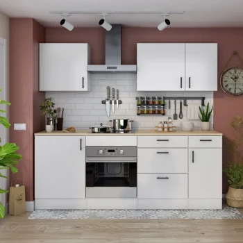 FORES Cocinas Completas Modernas^Cocina Completa 220 Cm Cádiz Blanco Brillo - Roble Canadian 220 X 211 X 60 Cm