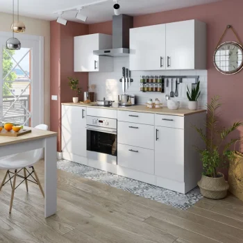 FORES Cocinas Completas Modernas^Cocina Completa 220 Cm Cádiz Blanco Brillo - Roble Canadian 220 X 211 X 60 Cm