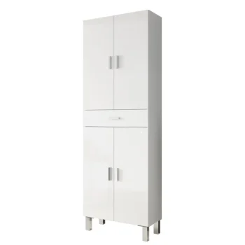 FORES Muebles Auxiliares Para Baño^Columna De Baño Aruba 4 Puertas Y 1 Cajón Blanco Brillo