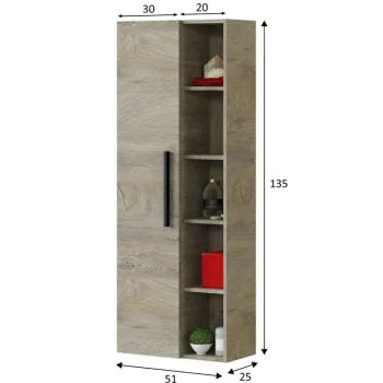 FORES Muebles Auxiliares Para Baño^Columna De Colgar Atenea Roble Alaska 1 Puerta + Estantes
