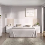 DEKIT Conjuntos Dormitorios Matrimonio Baratos^Conjunto Dormitorio Loma Cabecero Con Dos Mesitas Y Sinfonier Blanco Alistonado