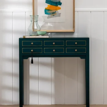 IXIA Mesas Consola^Consola "Oriente" Azul DM Y Madera De Abeto Con Detalles Dorados 85 X 26 X 85 Cm