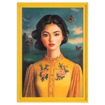 IXIA Cuadros^Cuadro Pintado A Mano Mujer En Amarillo Con Mariposas 80 X 116 X 3,5 Cm