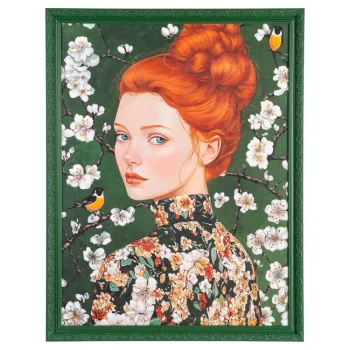 IXIA Cuadros^Cuadro Pintado A Mano Mujer Verde Con Flores Y Pájaros 100 X 130 X 3,5 Cm