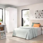 DEKIT Dormitorios Juveniles Completos^Dormitorio Juvenil Lion Moderno Blanco - Alistonado: Cabecero Con Mesita, Armario De 2 Puertas Y Mesa De Estudio En Color