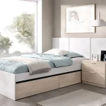 DEKIT Dormitorios Juveniles Completos^Dormitorio Juvenil Moderno Bito: Estructura De Cama Con Dos Cajones, Cabecero Y Mesita De Noche Roble Natural - Blanco