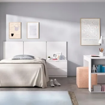 DEKIT Dormitorios Juveniles Completos^Dormitorio Juvenil Moderno Bito: Cabecero Con Mesita Y Escritorio Blanco