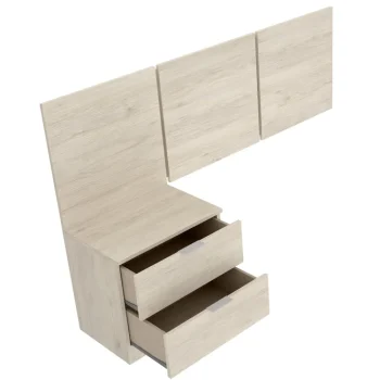 DEKIT Dormitorios Juveniles Completos^Dormitorio Juvenil Moderno Bito Roble Natural - Blanco: Estructura De Cama Con Cabecero, Mesita De Noche Y Cómoda