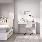 DEKIT Dormitorios Juveniles Completos^Dormitorio Juvenil Nórdico: Cama Con Cajones, Mesita, Estantería, Armario Y Escritorio Roble Natural - Blanco