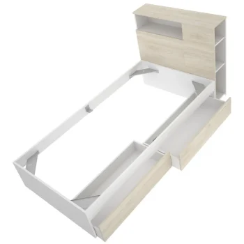 DEKIT Dormitorios Juveniles Completos^Dormitorio Juvenil Nórdico: Cama Con Cajones, Mesita, Estantería, Armario Y Escritorio Roble Natural - Blanco