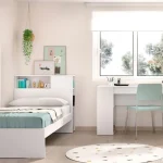 DEKIT Dormitorios Juveniles Completos^Dormitorio Moderno Ten: Estructura De Cama Con Cabecero, Mesita, Estantería Y Escritorio Blanco
