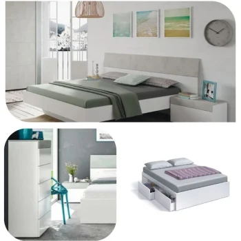 Dormitorios Juveniles Completos^Dormitorio Tekkan, Cabecero De Cama Con Dos Mesitas, Cama 4 Cajones Y Sinfonier