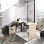 DEKIT Escritorios Esquineros Juveniles|Escritorios De Madera Juveniles^Escritorio Angular Rox Con Cajón Roble Natural - Grafito 139 X 75 X 92 Cm