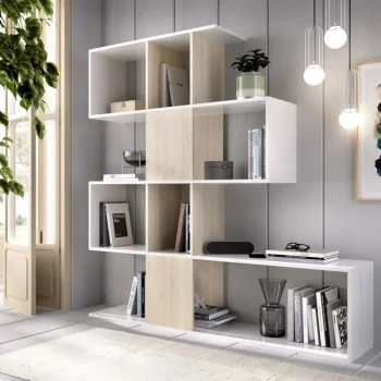 DEKIT Estanterías^Estantería Zig Zag Funk Blanco Brillo Con Roble Natural