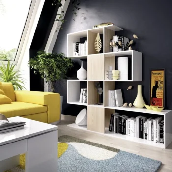 DEKIT Estanterías^Estantería Zig Zag Funk Blanco Brillo Con Roble Natural