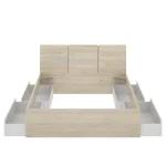 DEKIT Canapés Con Cajones^Estructura De Cama 4 Cajones Con Cabecero Havana Roble Natural - Blanco 146 X 96 X 195,4 Cm