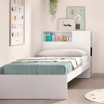 DEKIT Camas Nido Con Cabecero|Camas Nido 90^Estructura De Cama Con Cabecero Con Estante Y Mesita Ten Blanco 98 X 95 X 218 Cm