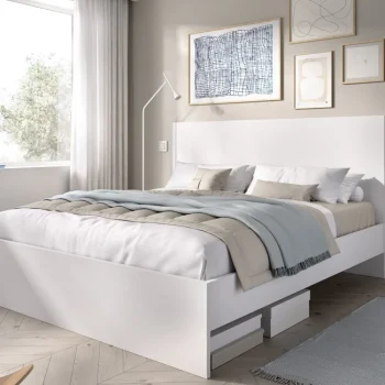 DEKIT Conjuntos Dormitorios Matrimonio Baratos^Estructura De Cama Con Cabecero Lago Blanca 145,4 X 100 X 195 Cm