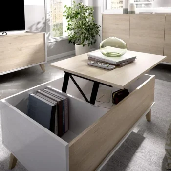 DEKIT Mesas Auxiliares^Mesa Centro Elevable Ness Blanco - Natural