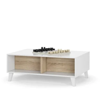 FORES Mesas Auxiliares^Mesa Centro Elevable Zaiken Plus Blanco Brillo - Roble Canadian 100 X 38 - 50 X 68 - 87 Cm