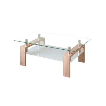 NAKURA Mesas Auxiliares^Mesa Centro Fija Cristal, Patas En Color Roble Kendra 100 X 43 X 60 Cm