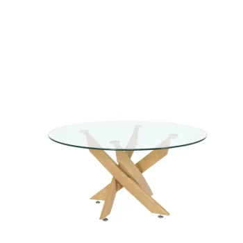 NAKURA Mesas Auxiliares^Mesa Centro Redonda Cristal Delia 80 X 40 X 80 Cm Pata Efecto Madera