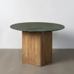 IXIA Mesas Auxiliares^MESA COMEDOR NATURAL-VERDE MADERA-MÁRMOL 115 X 115 X 76 CM