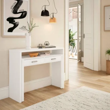 FORES Mesas De Estudio Y Escritorios Baratos|Mesas Consola^Mesa Consola Escritorio Desplazable Blanco Artik 004582A 98,5 X 87,5 X 36 Cm