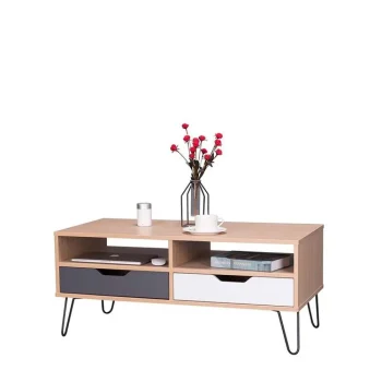 NAKURA Mesas Auxiliares^Mesa De Centro Color Roble Con Dos Cajones Victoria 100 X 43,5 X 50 Cm