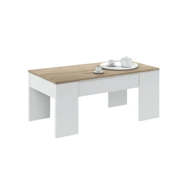 FORES Mesas Auxiliares^Mesa De Centro Elevable Blanco Artik Roble 100 X 45 - 56 X 50 - 69 Cm