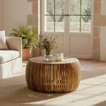 IXIA Mesas Auxiliares^Mesa De Centro En Madera Y Ratán 75 X 43 X 75 Cm