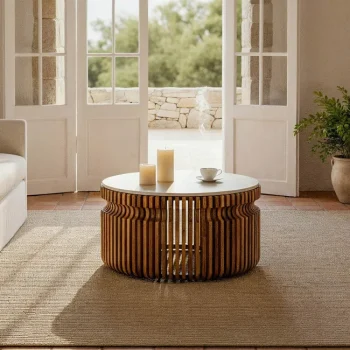 IXIA Mesas Auxiliares^Mesa De Centro Mármol Natural - Blanco 80 X 42 X 80 Cm