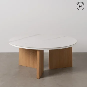 IXIA Mesas Auxiliares^Mesa De Centro Redonda Encimera Cerámica Blanca 80 X 35 X 80 Cm