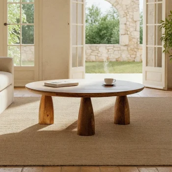 IXIA Mesas Auxiliares^Mesa De Centro Redonda Madera De Mango Natural 90  x 30 X 90 Cm