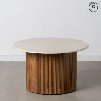 IXIA Mesas Auxiliares^Mesa De Centro Redonda Stone Madera De Mango Y Mármol Blanco – Natural Ø76 X 45 Cm