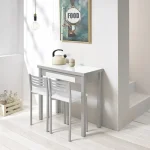 VELASCO Mesas De Cocina Plegables^Mesa De Cocina Libro Con Encimera En Cristal Blanco óptico Y Con Cajón Andrea