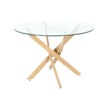 NAKURA Mesas De Comedor^Mesa De Comedor Cristal Redonda Patas Color Madera Delia 110 X 73 X 110 Cm
