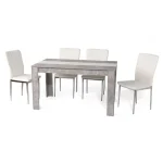 NAKURA Conjunto Mesa Y Sillas Comedor^Mesa De Comedor Denia Cemento - Blanco Con 6 Sillas PU Blancas