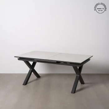 IXIA Mesas De Cocina Extensibles^Mesa De Comedor Extensible Cerámica Blanco Negro 180-240 X 77 X 100 Cm