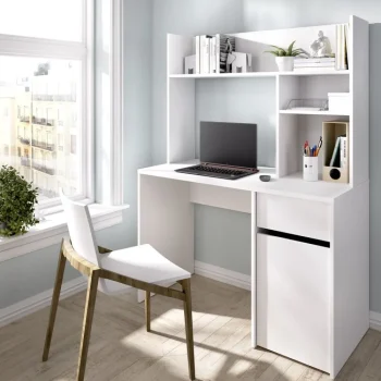 DEKIT Mesas De Estudio Y Escritorios Baratos^Mesa De Estudio Con Estante Bali Blanca 110 X 154 X 50 Cm