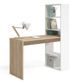 FORES Mesas De Estudio Y Escritorios Baratos^Mesa De Estudio Con Estantería Duplo Blanco - Roble 120 X 144 X 53 Cm