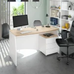 FORES Mesas De Estudio Y Escritorios Baratos^Mesa De Ofician Estil Con Tres Cajones Roble Canadian - Blanco Artik 136 X 74 X 67 Cm