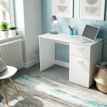 FORES Escritorios Juveniles Para PC|Escritorios Juveniles Minimalistas^Mesa Escritorio Just Blanco Artik, 1 Cajón 1 Puerta 108 X 73 X 50 Cm