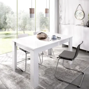 DEKIT Mesas De Comedor^Mesa Extensible Comedor Dine Blanco Brillo 140 - 190 X 77 X 90 Cm