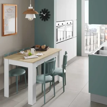 FORES Mesas De Cocina Fijas^Mesa Fija Cocina Comedor Cloe, Estilo Nórdico, Blanco Artik - Roble 108,5 X 78 X 67 Cm