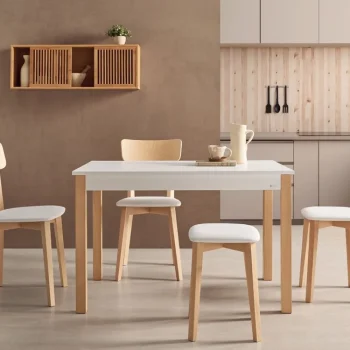 VELASCO Mesas De Cocina Fijas^Mesa Fija Nadia Encimera Blanca Patas Madera De Haya