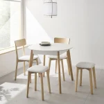 VELASCO Mesas De Cocina Extensibles^Mesa Redonda Extensible Blanco Mate Móstoles, Patas De Madera 90 X 77 X 90 Cm