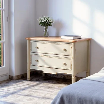 IXIA Mesillas De Noche^Mesilla De Noche En Madera De Abeto Envejecida 2 Cajones Crena - Natural 80 X 60 X 45 Cm